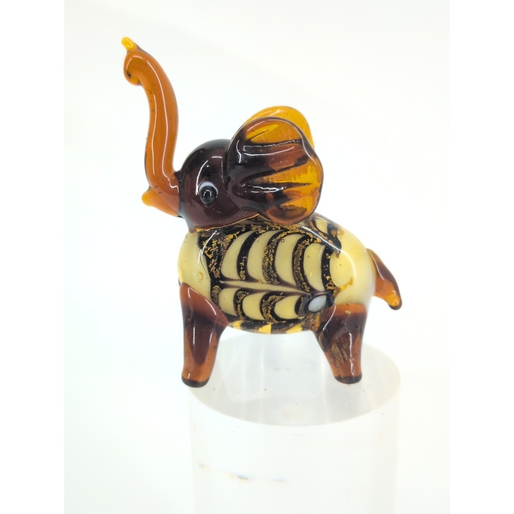 Vintage Blown Art Glass Elephant Figurine Amber Glass Figure Gold Amber